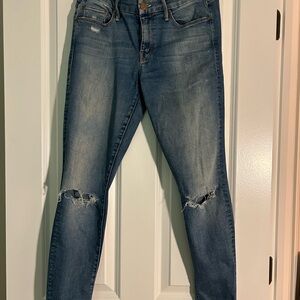 MOTHER Blue Distressed Skinny Jeans
